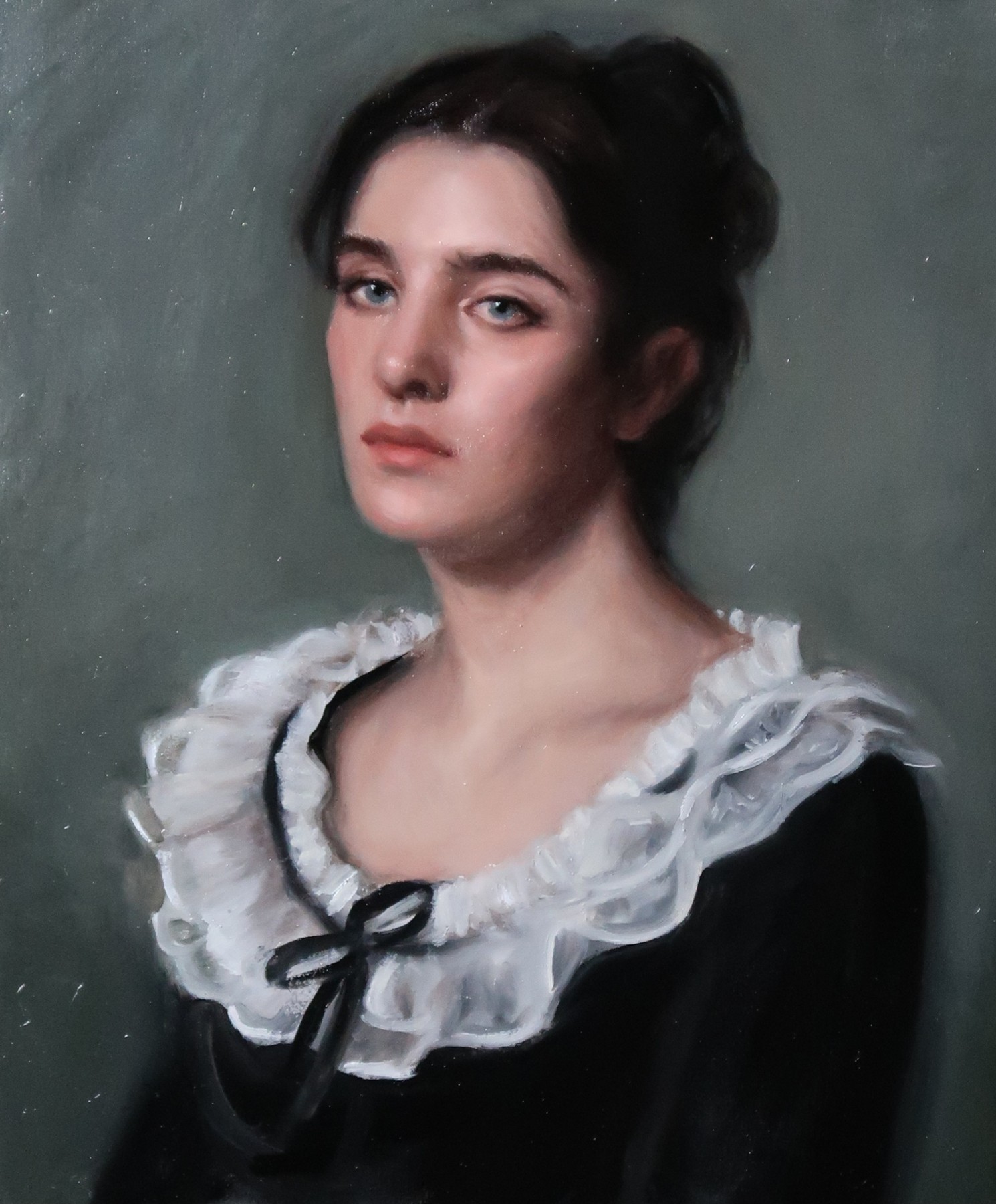 Portrait of a woman wearing a white lace collar